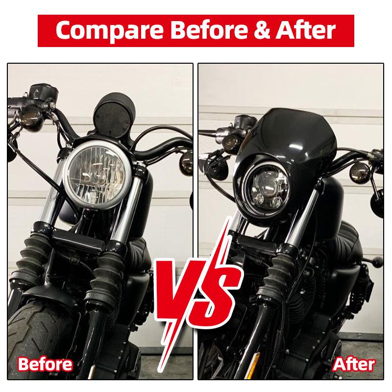 Motorcycle 5 3/4" Headlight Fairing Retro Front Light Mask Cowl For Harley Dyna Street Bob Sportster XL 883 1200 1986-Up Parts
