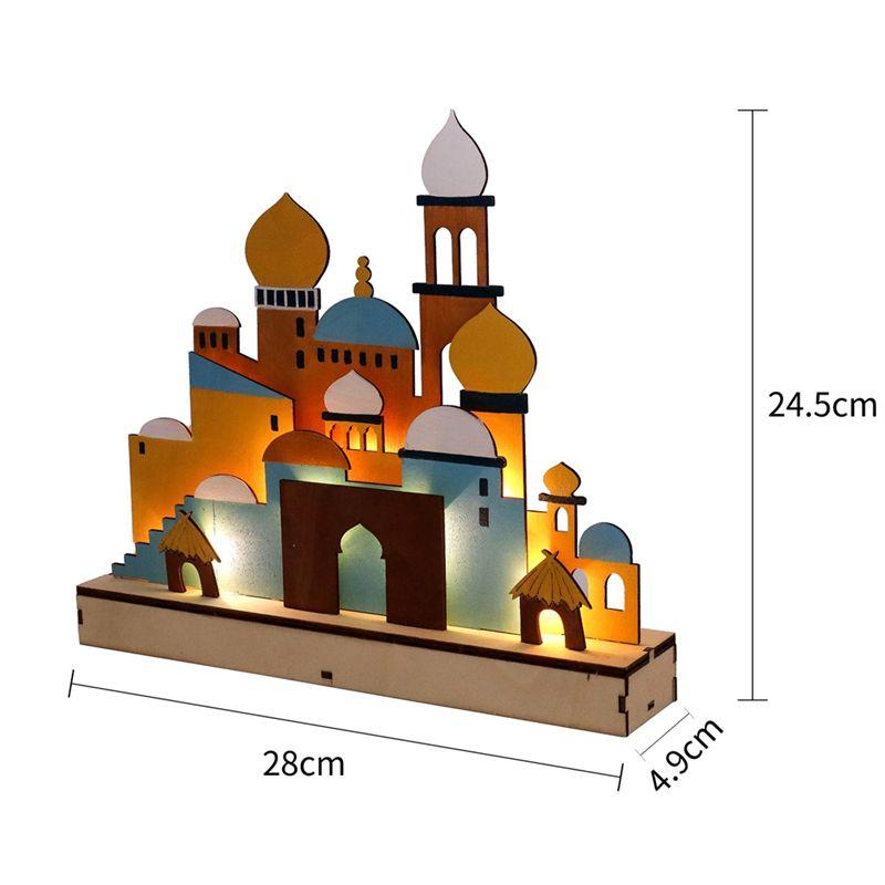 B Wooden Eid Mubarak LED Night Light Muslim Ramadan Decor For Home Islamic Muslim Party Mubarak Decor Party Supplies Durable