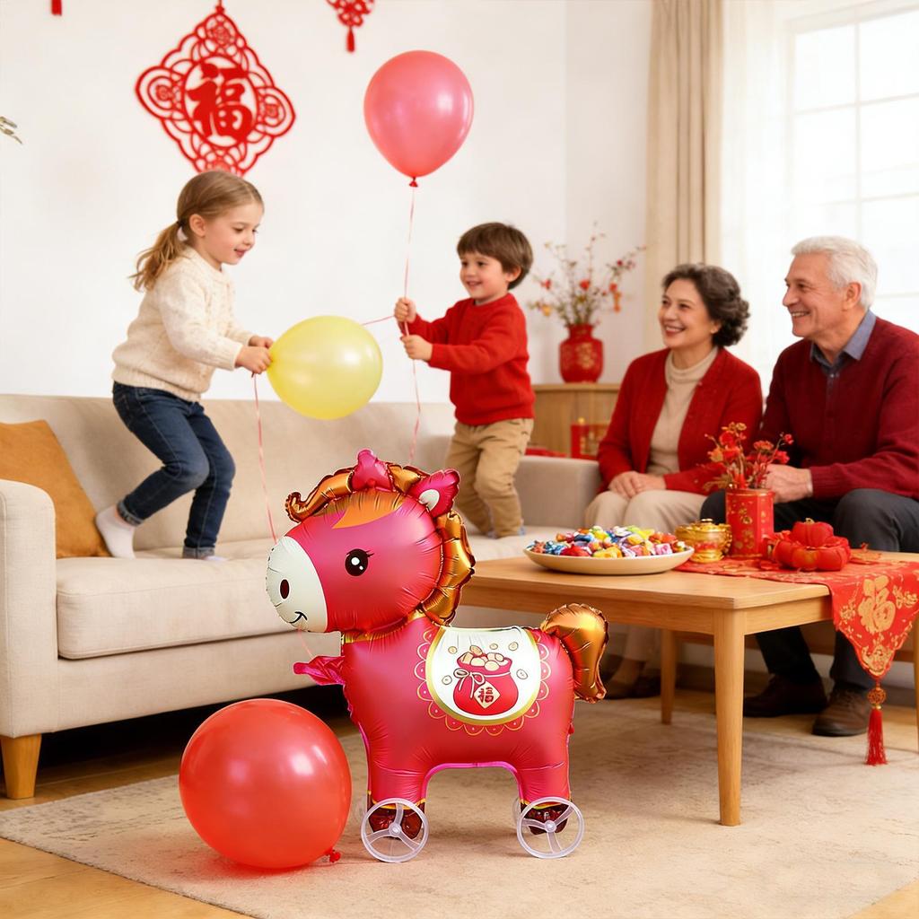 Walking Horse Shaped Balloon Inflatable Standing Horse Balloon With Wheels Cute Cartoon Horse Animal Balloons For New Year Kids