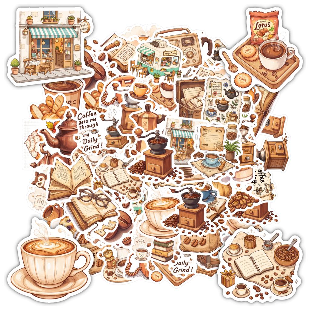 35-50pcs Vintage Coffee Stickers Retro Retro Coffee Scrapbooking Sticker Decals Diy Laptop Cup Decoration Waterproof Graffiti