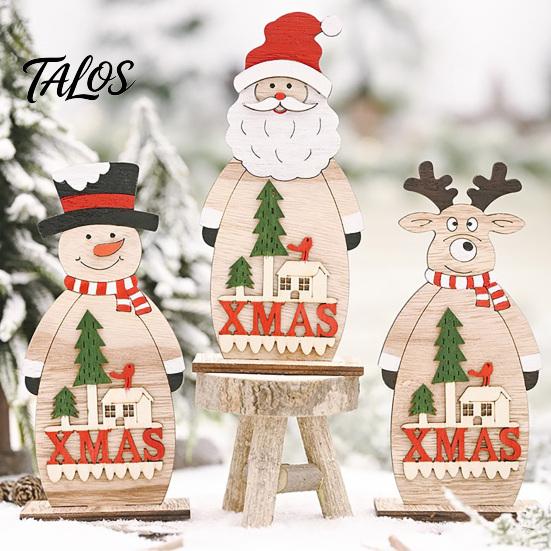 Unique Christmas Gift for Family Nordic Style Wooden Ornaments, Cute Santa Claus/Snowman/Reindeer Window Display Props Figurine Holiday Home