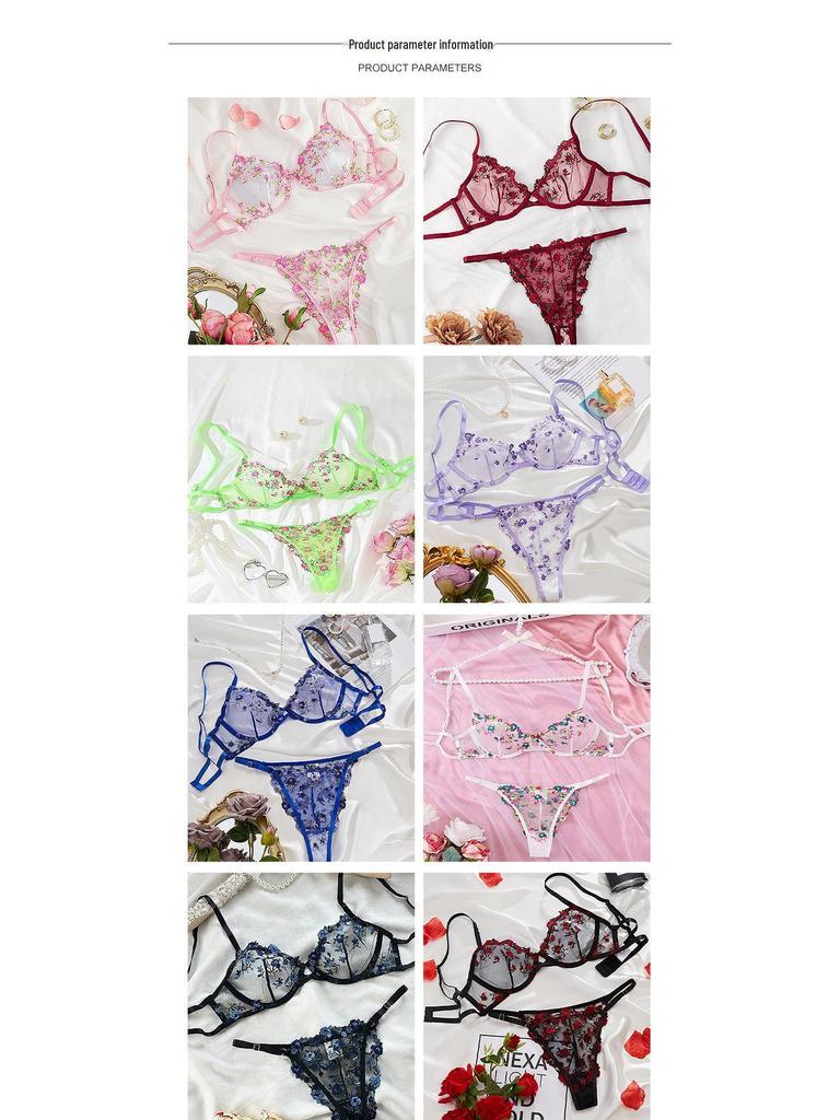 Ultra-Thin Lace Embroidered Lingerie Set - Sexy European & American Style Bra and Panties