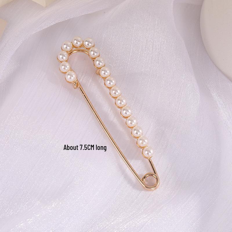 Taillenraffende Brosche mit Imitationsperlen und Strasssteinen, Anti-Expositionssicherheitsnadel, Ein-Wort, Gebogen, Gerader Einsteckstift.