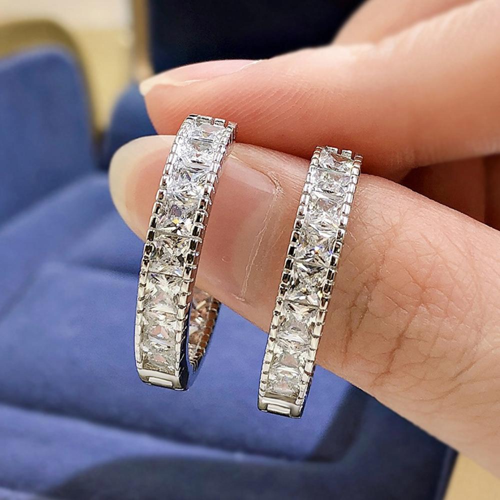 

CAOSHI Stylish Cool Lady Shiny Zirconia Hoop Earrings Fashion Design Jewelry for Party Silver Color Accessories for Anniversary