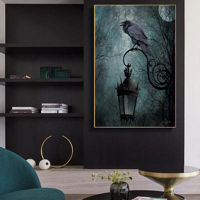 The Raven Cartoon HD Canvas Paintings Halloween Wall Landscape Posters Prints Animals Art Raven Fantasy for Living Room Home Decoration Mural