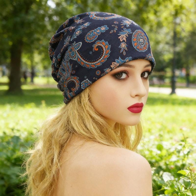 Cashew Print Bonnet Scarf Hat Face Mask Conversion Technology Breathable Fabric Design for Active Street Lifestyles
