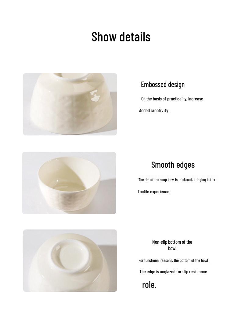 Set of 10 Ceramic Underglaze Rice Bowls - Cream Style, Ideal for Soup and Noodles (2025 New Design)