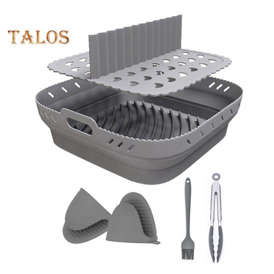 Silicone Air Fryer Liner Set Square with Mittens Dividers Oil Brush Food Clip Reusable Heat Resistant Easy-Clean Baking Mold for Multi-Ingredient