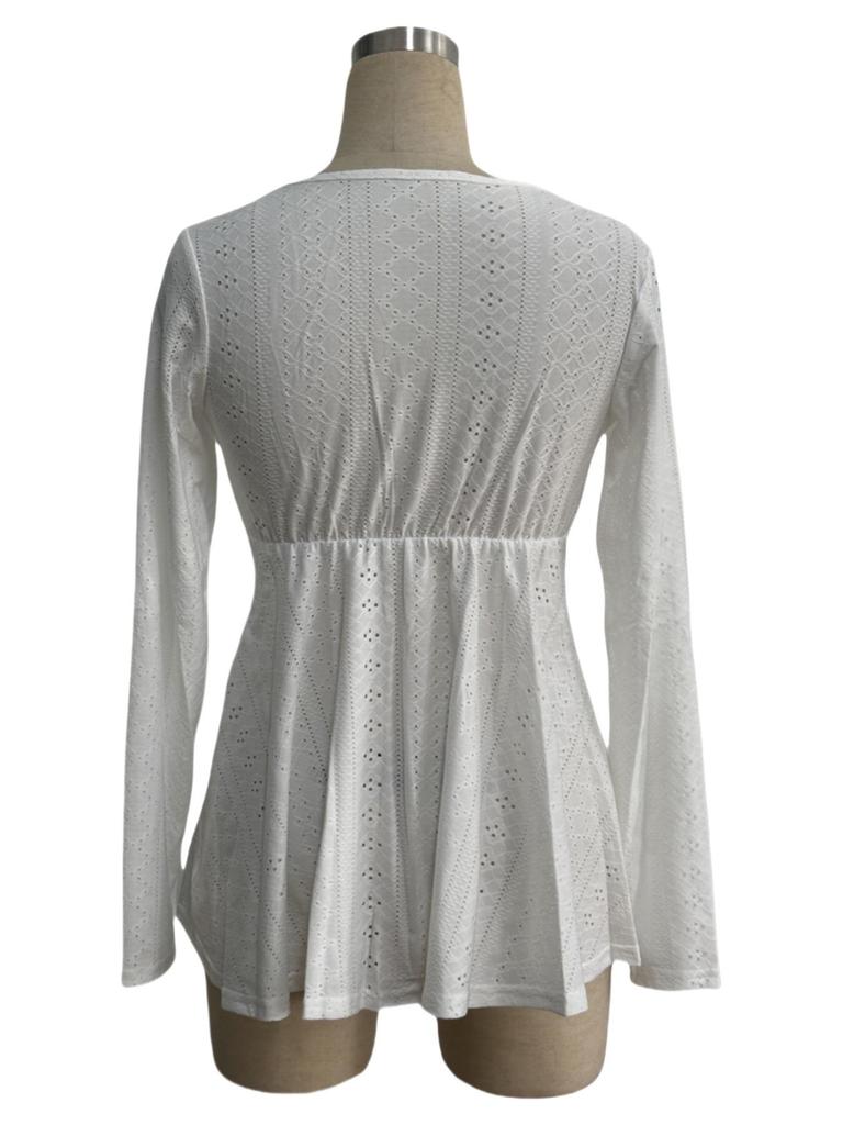 European & American Elegant V-Neck Lace Spliced Long-Sleeve Top for Women - Autumn 2025 Collection