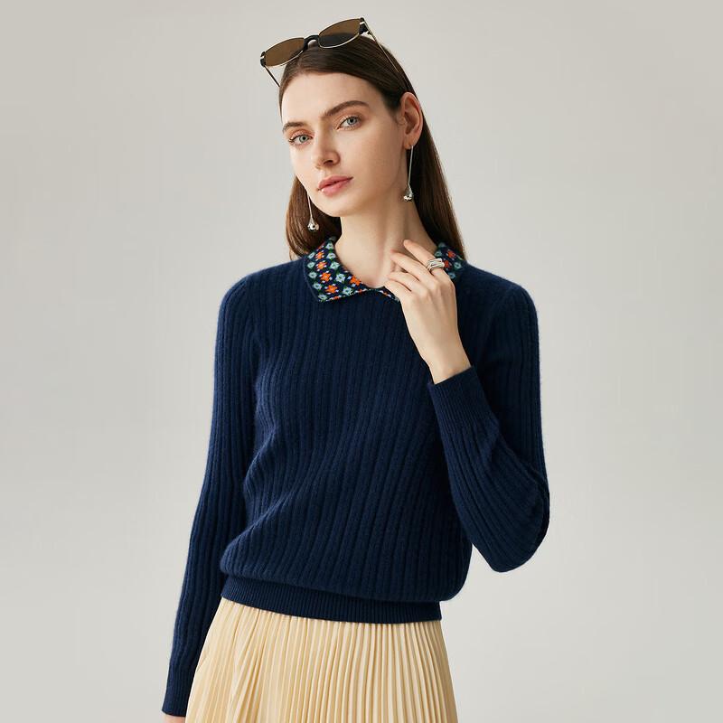 Zhao Jun Women's Retro Jacquard Ribbed 100% Cashmere Sweater