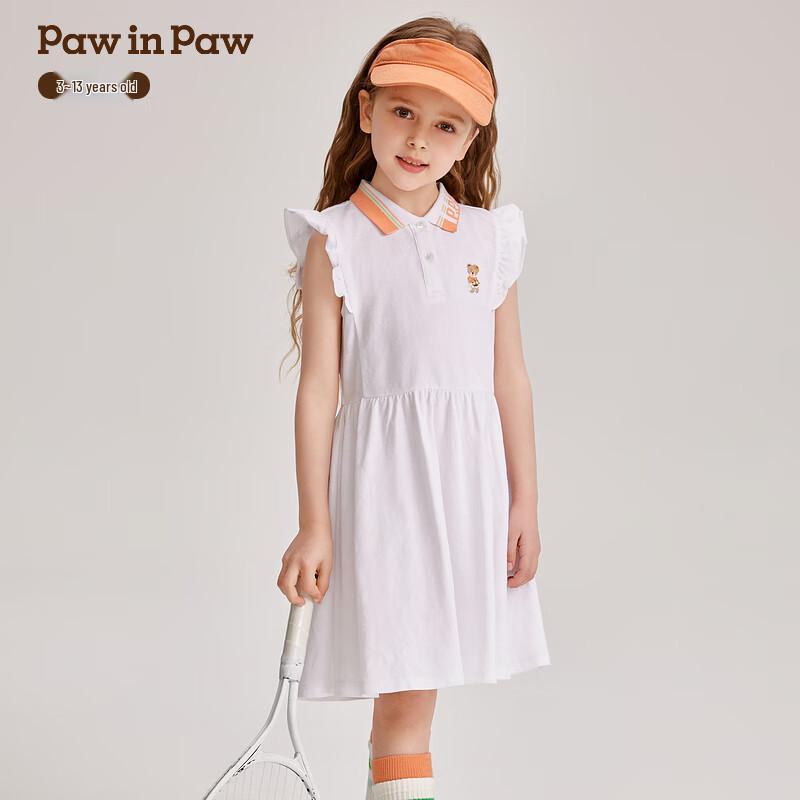 

PawinPaw Girl s Cartoon Bear Color-Block Polo Flutter Sleeve Dress 120