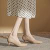 555-8 Nude high heels women's thin heels spring and summer French soft leather pointed temperament professional work shoes
