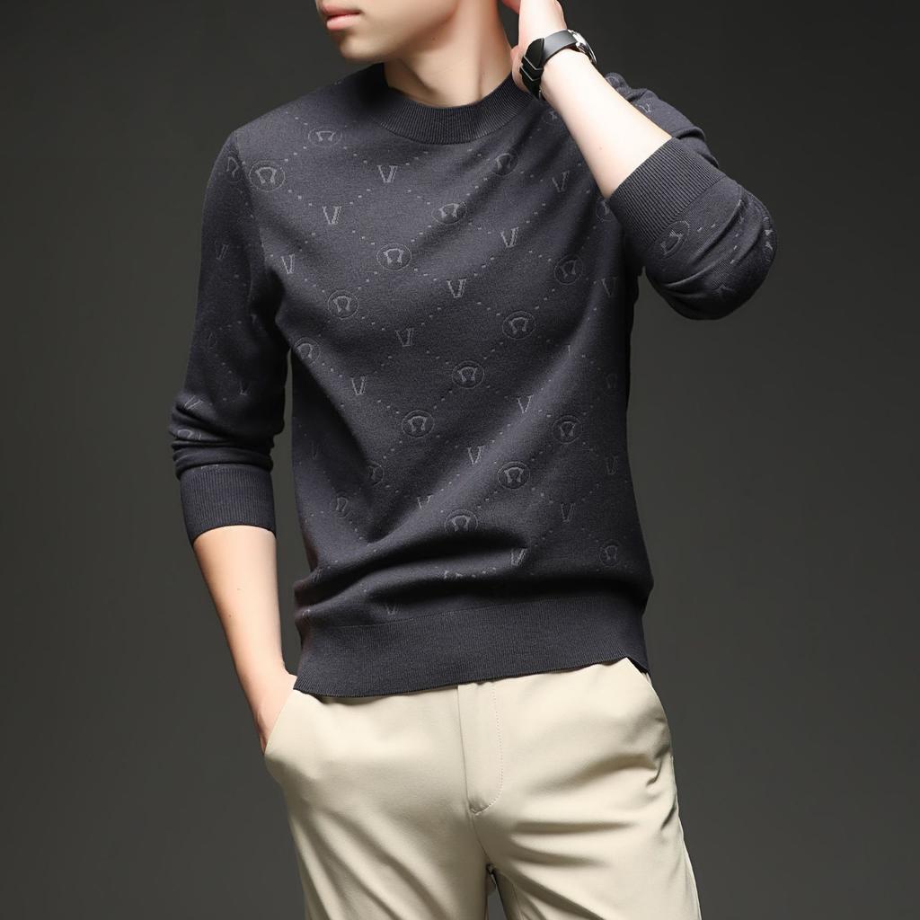 420g Wool Padded Men's Sweater Spring and Autumn Leisure Mulberry Silk Sweater Men's Clothes