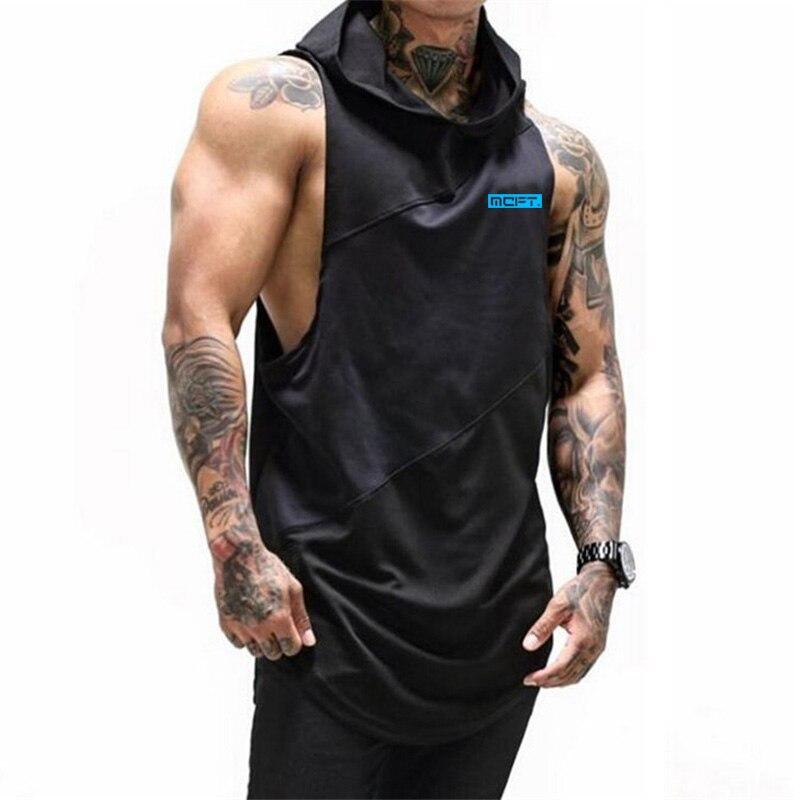 Muscleguys Summer Fitness Hooded Sleeveless Loose T-shirt Men's Fashion Brand Youth Hip Hop Vest