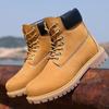 Unisex Yellow High-Top Waterproof Martin Boots – Trendy Autumn/Winter Cowhide Workwear for Couples