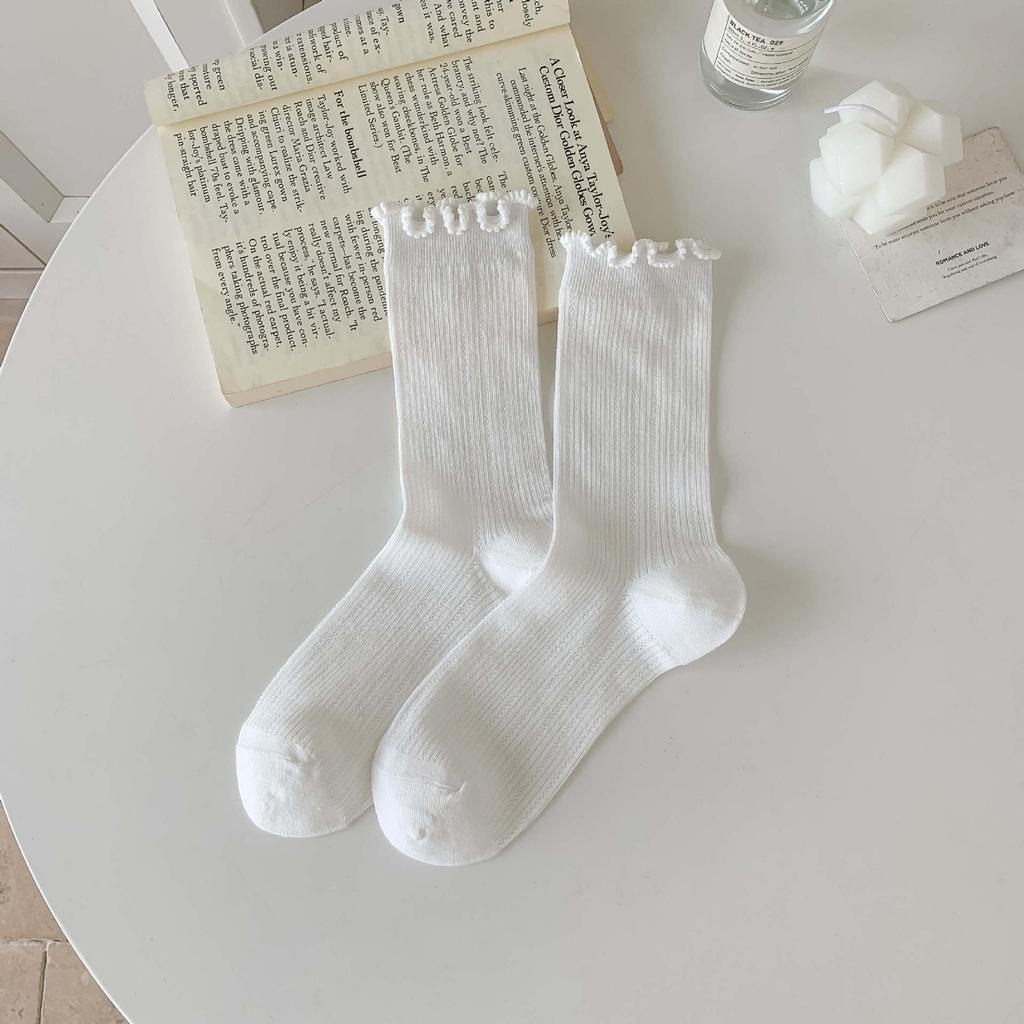 Boneless Socks Summer Thin Mesh Breathable Stacking Socks Wooden Ear Edge Medium Tube Socks Loose Lace Confinement Socks Women