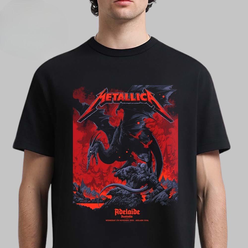 Metallica M72 Perth Australia 2025 Venue T-skjorte På Optus Stadium 1. november 2025 Svanen Svart Toveis T-skjorte
