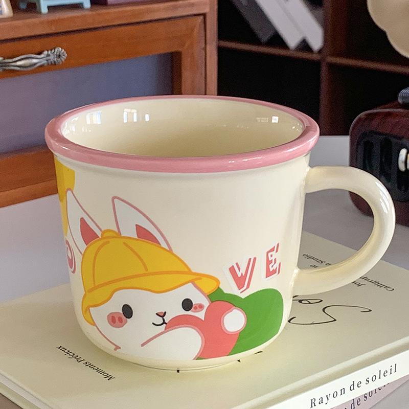 Ceramic Cup with Spoon with High Appearance Cute Household Couple Water Cup Gift Box Hand Gift Creative Mug