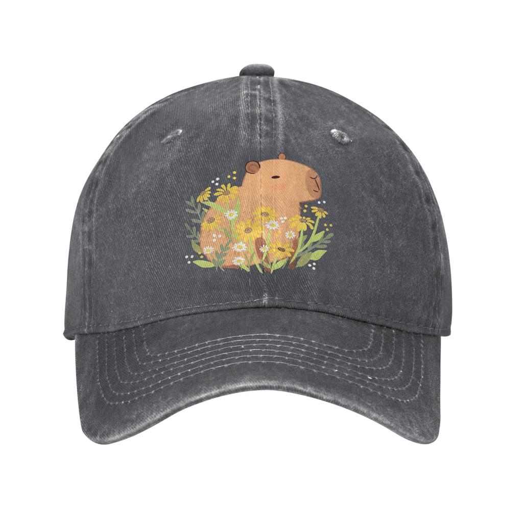 Capybara with Daisy Flowers Sun Baseball Cap Yk Cute UnisexTeens Washed Hats Breathable Custom DIY Baseball Caps Gift Idea