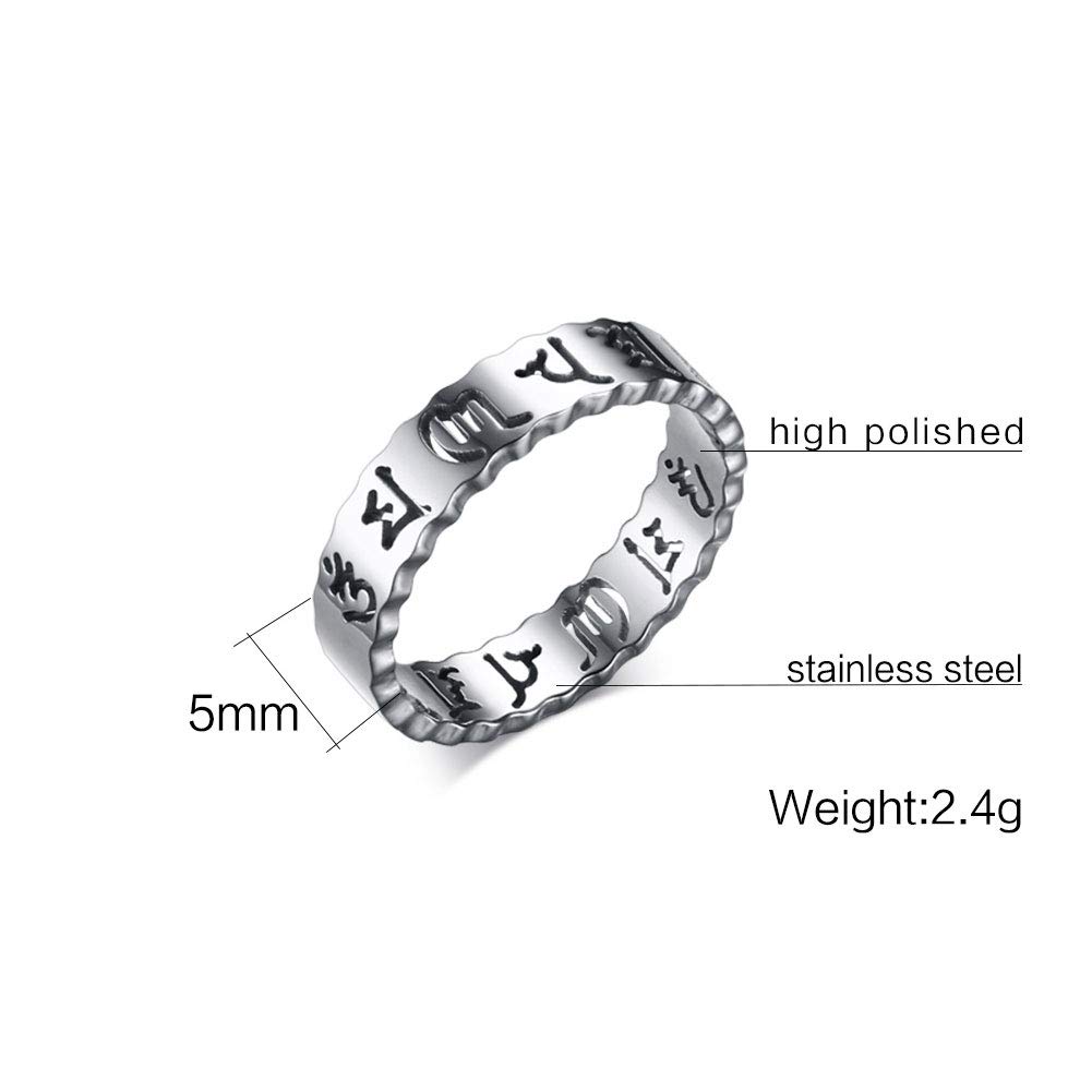 Rockyu and One Size Fits All Silver 925 Pure Silver Buddhist Lotus Ring with Heart Sutra Buddhist Amulet Ring for Protection from Evil and Good