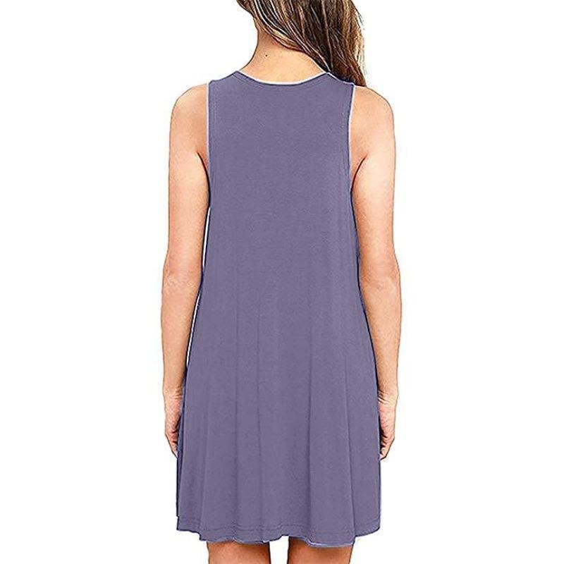 Summer Women's Dress V-neck Sleeveless Loose Casual Pocket Dresses