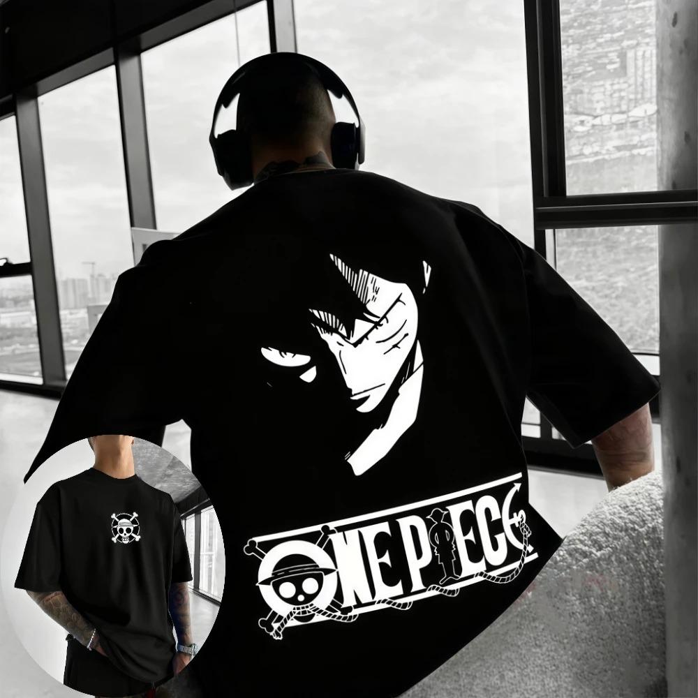 

One Piece Luffy Straw Hat Crew Dual Print Oversized Anime Streetwear Women And Men T-Shirt 4XL