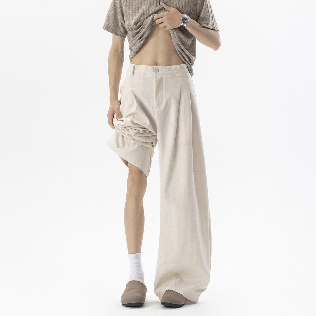 Linen scimitar pants summer new loose wide-leg pants refreshing breathable straight pants minimalist wind mopping pants