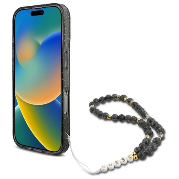 Guess Guhmp16Xhgcrelsk Iphone 16 Pro Max 6.9 Czarny/Black Hardcase Iml Glitter With Pearl Strap Magsafe