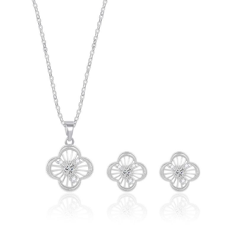 Four-Leaf Clover Copper Alloy Stud Earrings & Necklace Set - Women’s 2025 Simple Luxury Design
