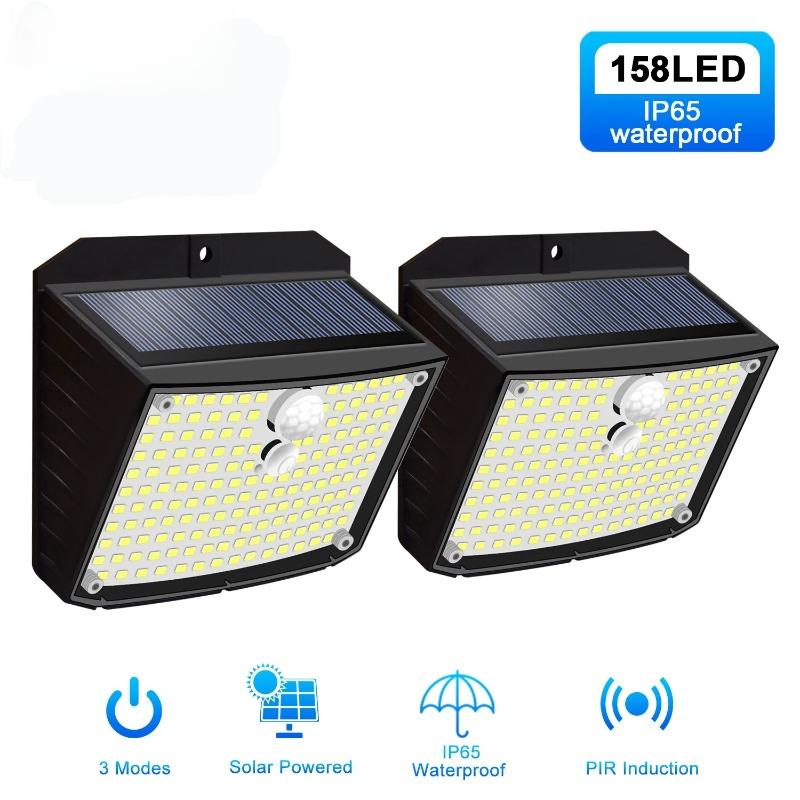 158 LED Solar Wall Lights Outdoor Ecurity Light Motion Sensor Waterproof 3 Modes Courtyard Wall Lamp Garden Decor Garage Lamp