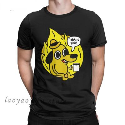 Men Casual T Shirt This Is Fine Meme TShirt for Men Crew Neck Fashion Tops Kawaii Dog Graphic Tees Oversized T Shirt Shirts