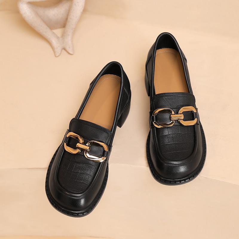 

Жіночі лофери з натуральної шкіри Осіннє модне жіноче взуття без підборів Щоденне жіноче взуття з круглим носком Щоденне жіноче взуття великого розміру 41 чорний