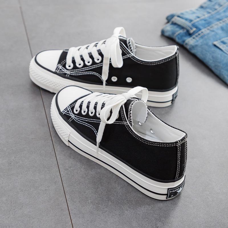 

Женские парусиновые кеды DDOO 2024: Белые туфли на толстой подошве, увеличивающие рост, для весны/лета/осени - Идеально подходят к юбкам 36 чёрный