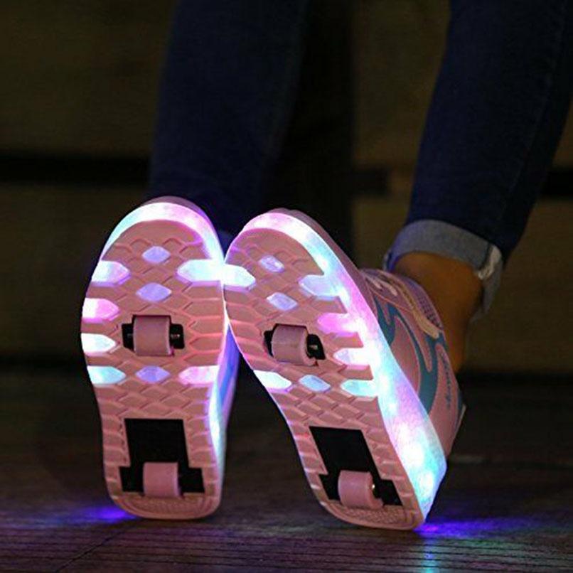 Vibrant Kids Double Wheels Light Up Roller Skates Shoes In Sporty Sneaker Style