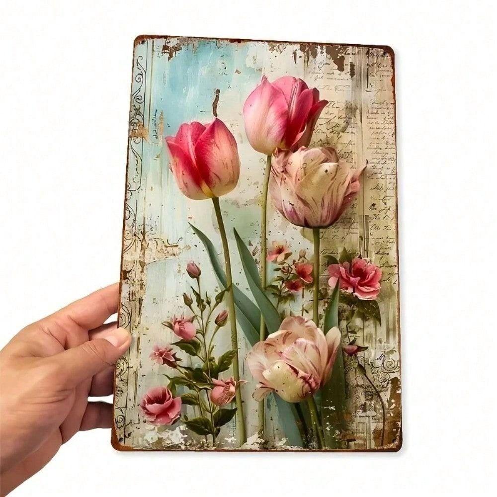 Vintage Flower Metal Poster Wall Decor for Home Cafe Garage