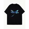Black Oversized T Shirt With Blue Dragonfly Print For Casual Wear
