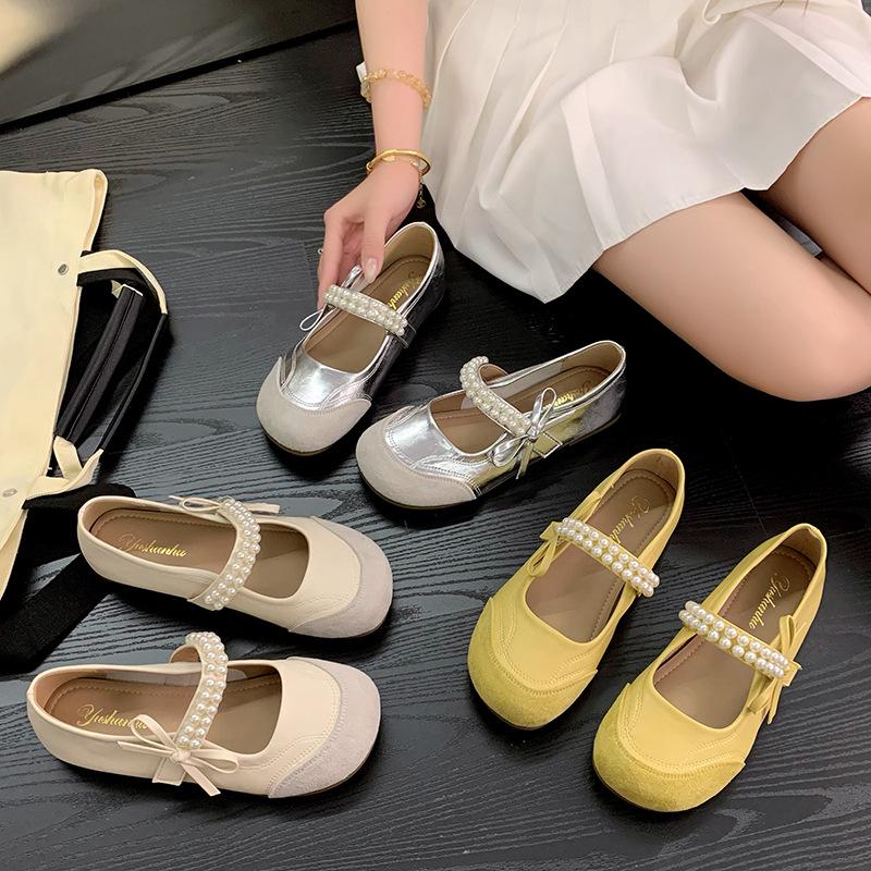 Fashion Mary Jane Single Shoe Women's Breathable Trendy Fashion 2025 New Autumn Round Toe Sweet Pearl Shallow Toe Flat Casual Bean Shoe