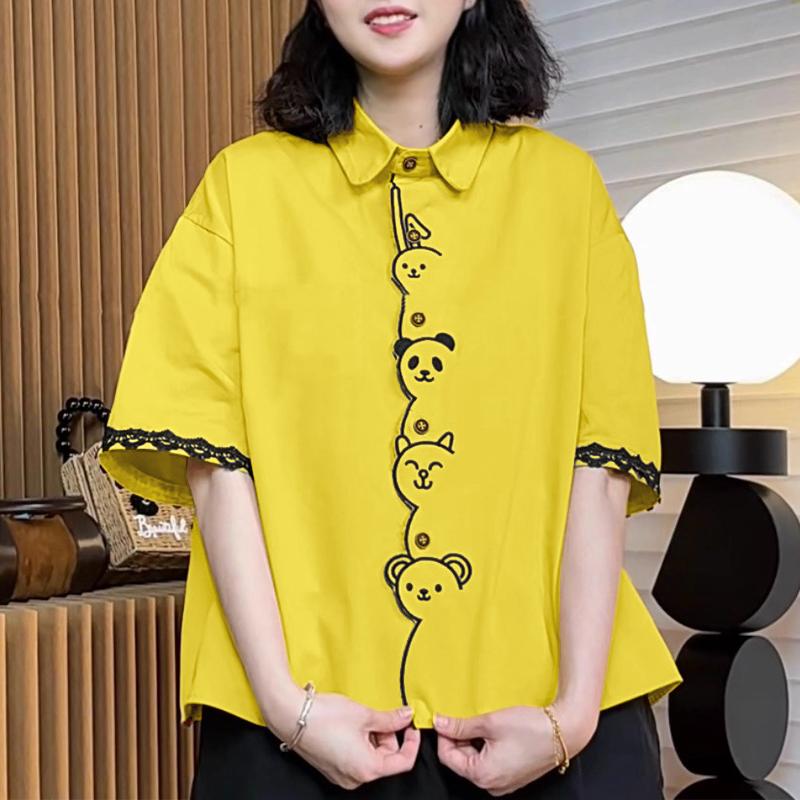 

ZANZEA Женская свободная повседневная блузка с отложным воротником, коротким рукавом и принтом жёлтый