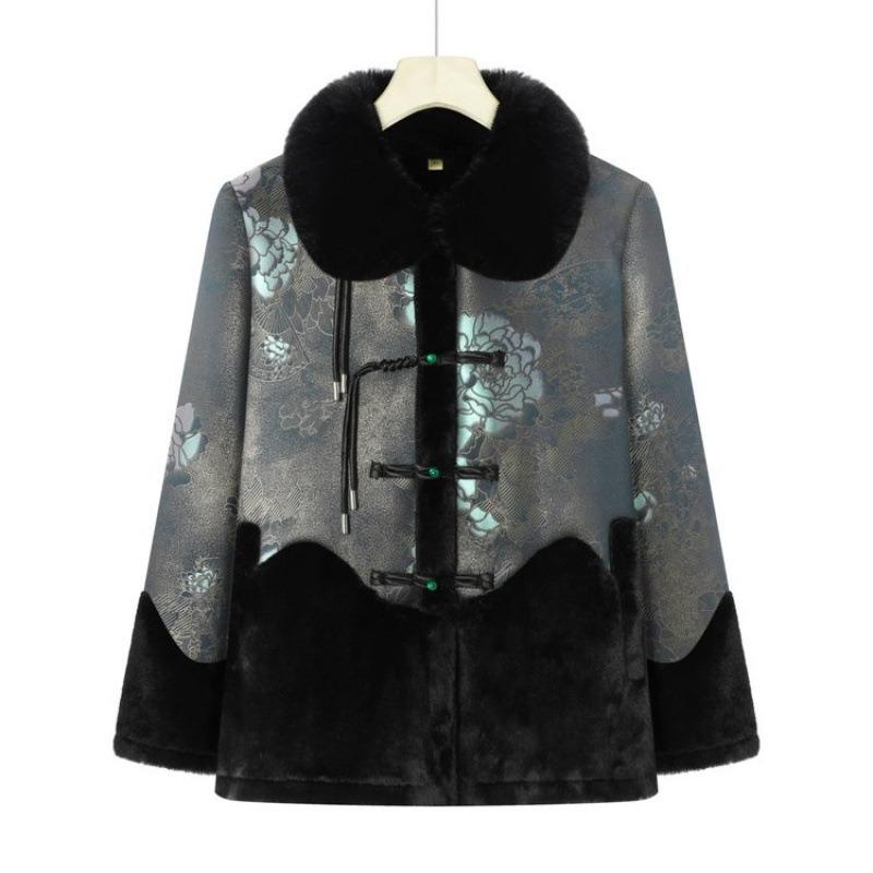 

Winter coat women s fur collar coat fleece thickened padded jacket old lady warm padded jacket 5XL [recommended 150-80kg] синий