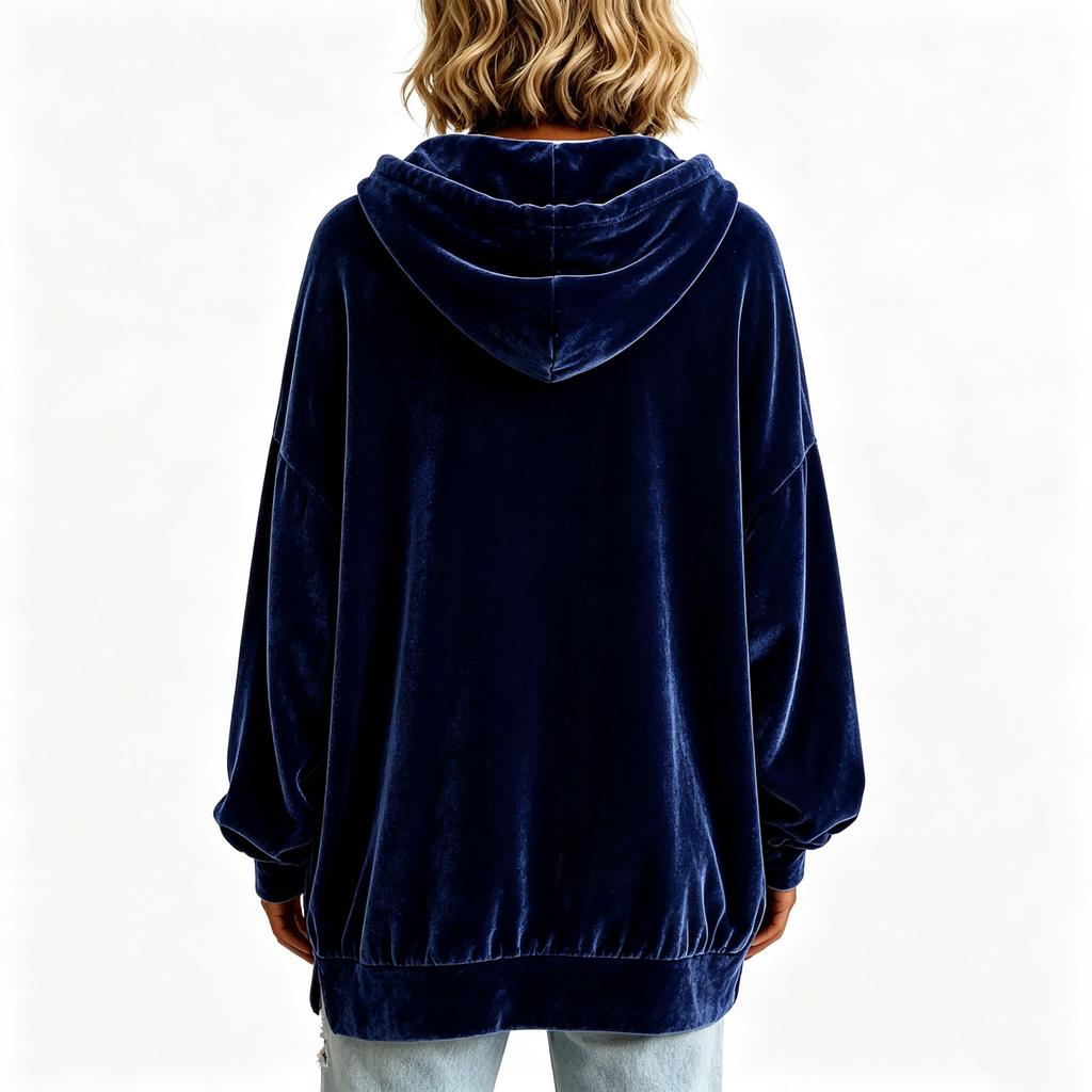 Women's Color Hooded Velvet Sweatshirt Long Sleeve Casual Pullover Top