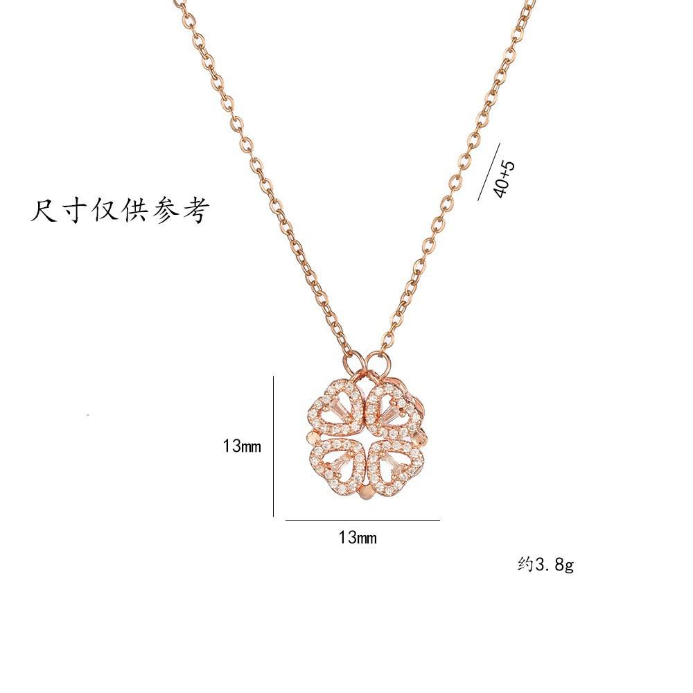 Necklace Women'S Two-Wear Heart-To-Heart Open Four-Leaf Flower Necklace Fashionable Love Folding Collarbone Chain