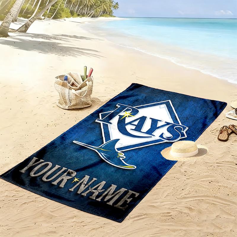 Name Custom Tampa Bay Rays Logo Print Beach Towel, Large Soft Quick Dry Towel for Beach Camping Swimming