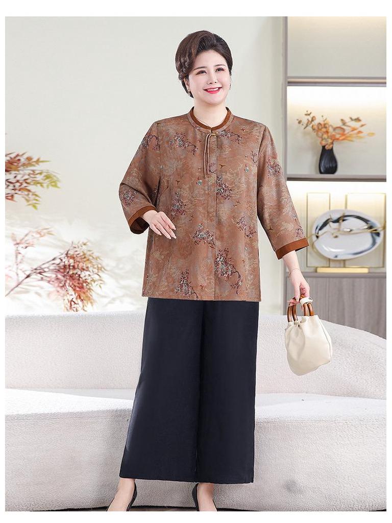 Stylish Plus Size Mid-Sleeve Shirt for Elderly Women: Spring/Summer Tang Suit Top for 70-Year-Olds
