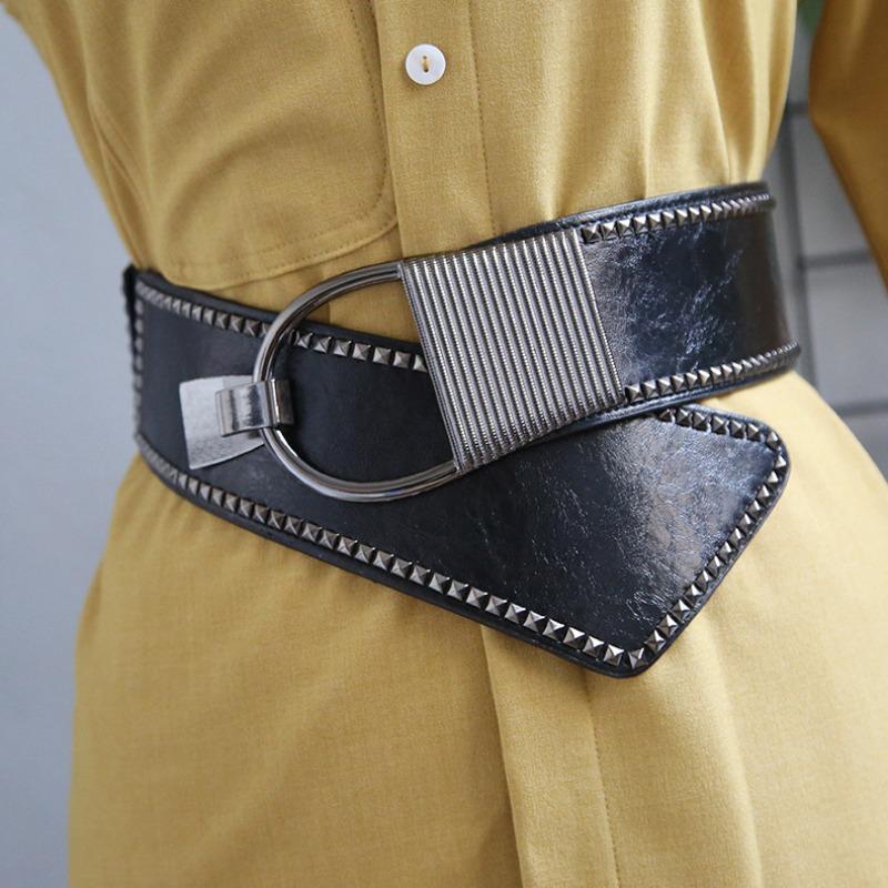 Mei European and American rivet belt, women's decoration is fashionable and versatile, personalized elastic elastic waist seal is wide