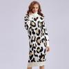 Høst Vinter Kvinner Lang Høy Krage Bunn Strikke Kjole Leopard Print
