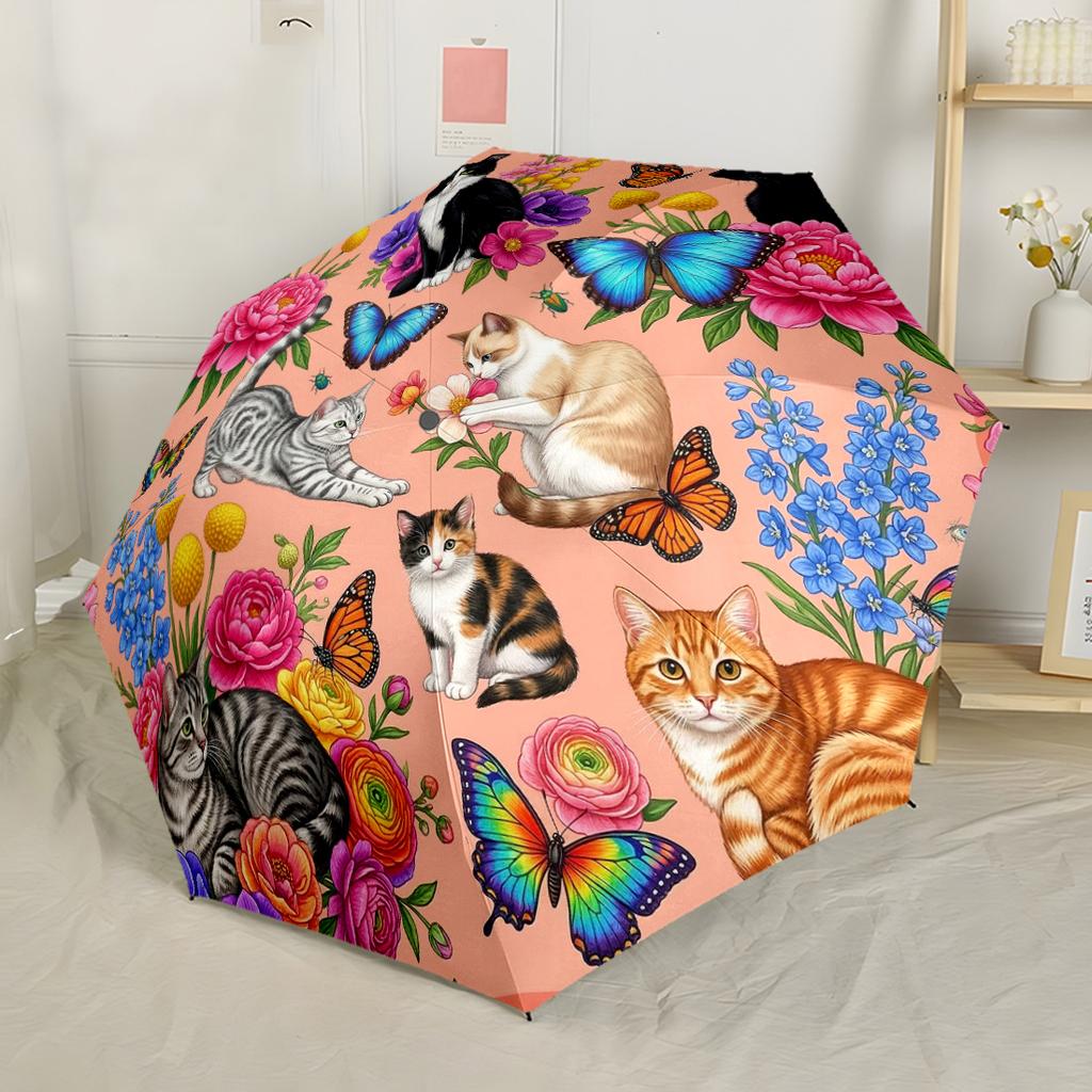 Celestial Cat Dreamscape Outdoor Automatic Umbrella Compact 8-Rib Lightweight Durable Plastic & Iron for Women/Men Stylish Accessory Gift