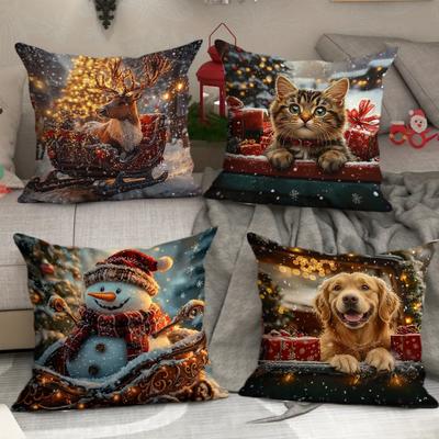 Vánoční povlak na polštář Sváteční domácí dekorace Potah na polštář na pohovku Tištěný povlak na polštář