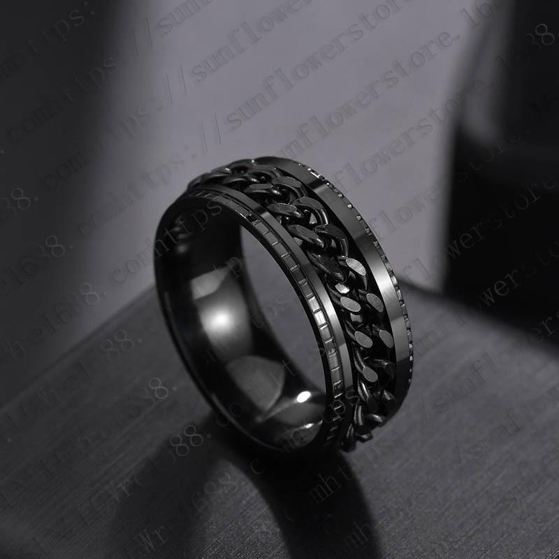 Men's Titanium Steel Rotatable Chain Ring with Embossed Pattern and Built-in Bottle Opener