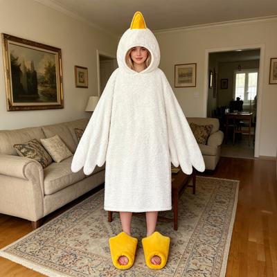 Juokingas žąsiuko ir anties kostiumas vaikams ir suaugusiems, su gobtuvu gyvūno kombinezonas pižama, minkštas pliušinis dėvimas pledas, Helovino Cosplay