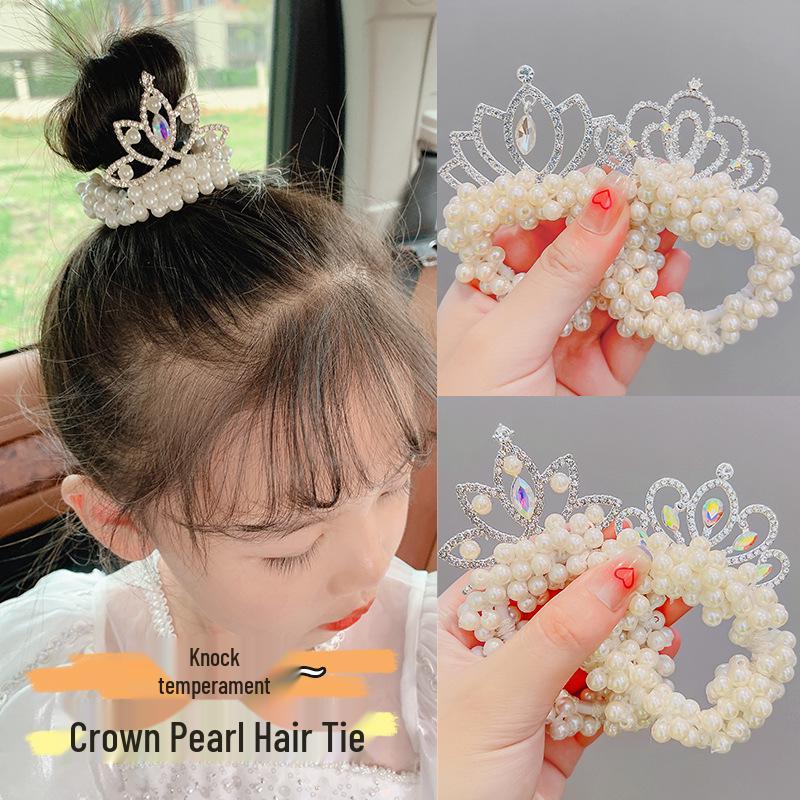 

Princess Crown Pearl Hair Ties for Girls - Korean Style Bun and Ponytail Accessories